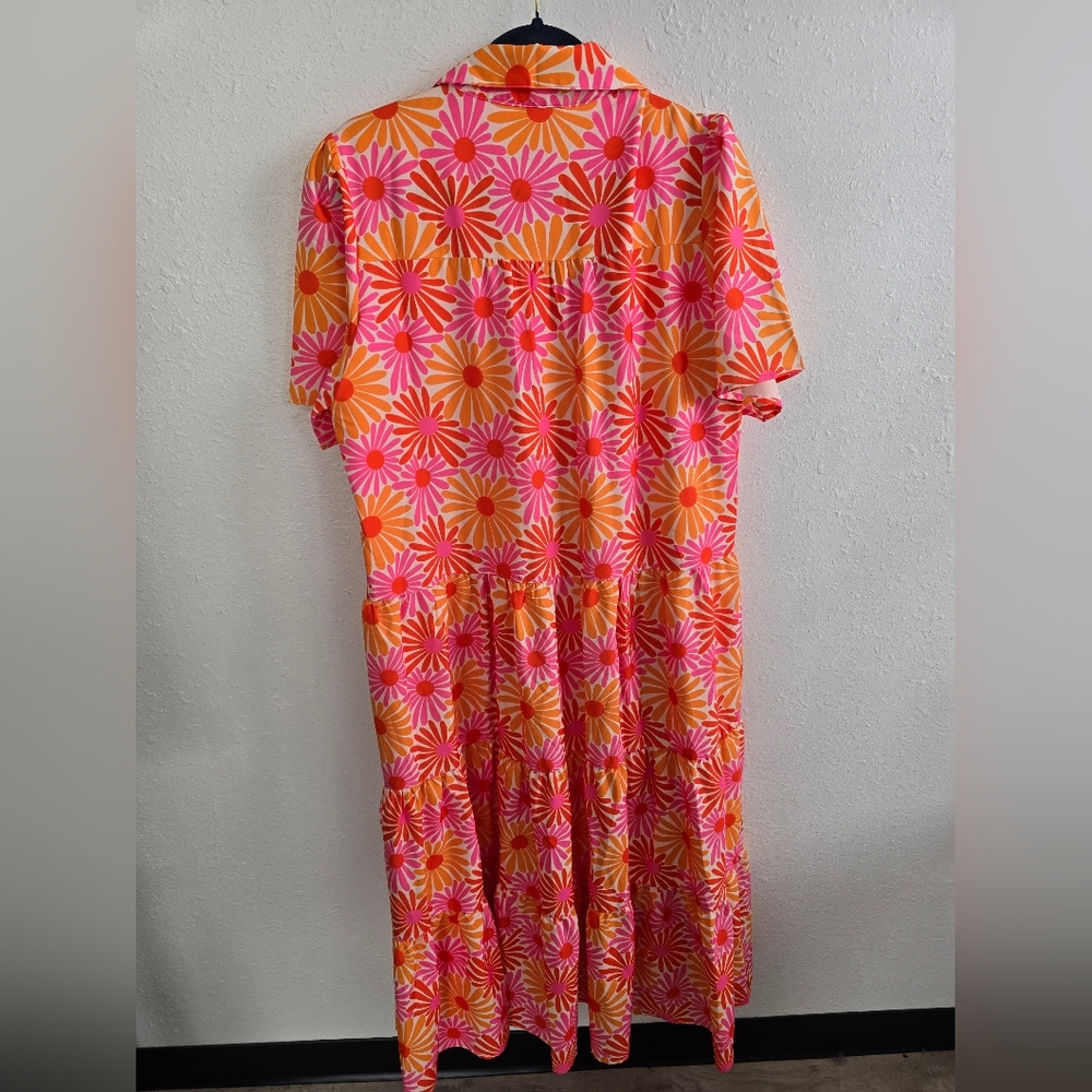 SSYS the label The Short Sleeve Emery Midi Dress in Pink Orange Daisy XL - Picture 10 of 11